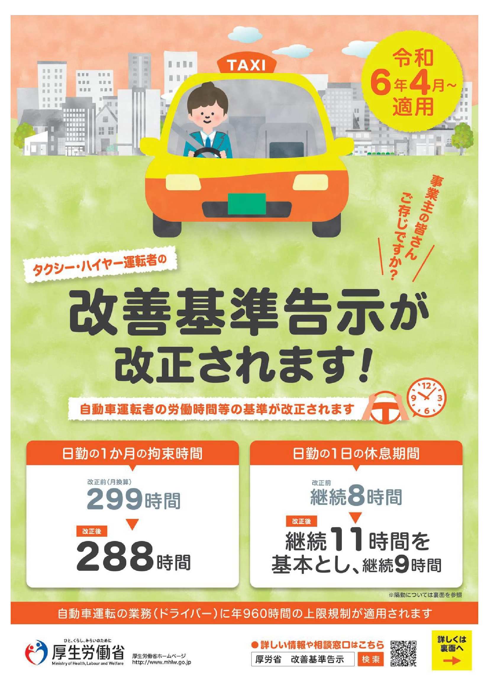 タクシー・ハリヤー運転者の改善基準告示が改正されます！